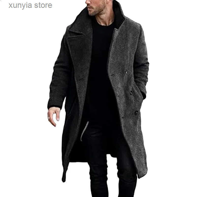 Casual Lapel Mens Jackets Solid Color Trench Coat Windbreaker Add-long Double Breasted Clothing For Winter Jacket Man 240822CJ S250820