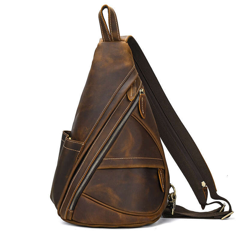 Genuine Chest for Men Crazy Horse Leather Multifunctional Backpack Large Capacity Crossbody Top Layer Cowhide Men's Bag