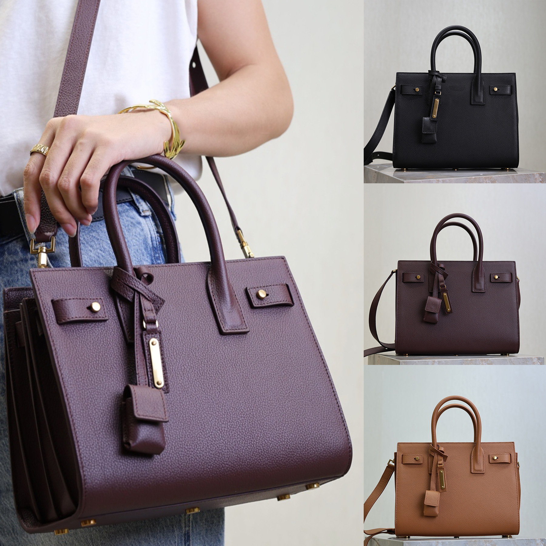 Top Quality 10A Supple Grained Leather Shoulder Bag Luxury Designer Genuine Leather Golden Hardware Crossbody Bag Detachable Padlock Handbag Purse