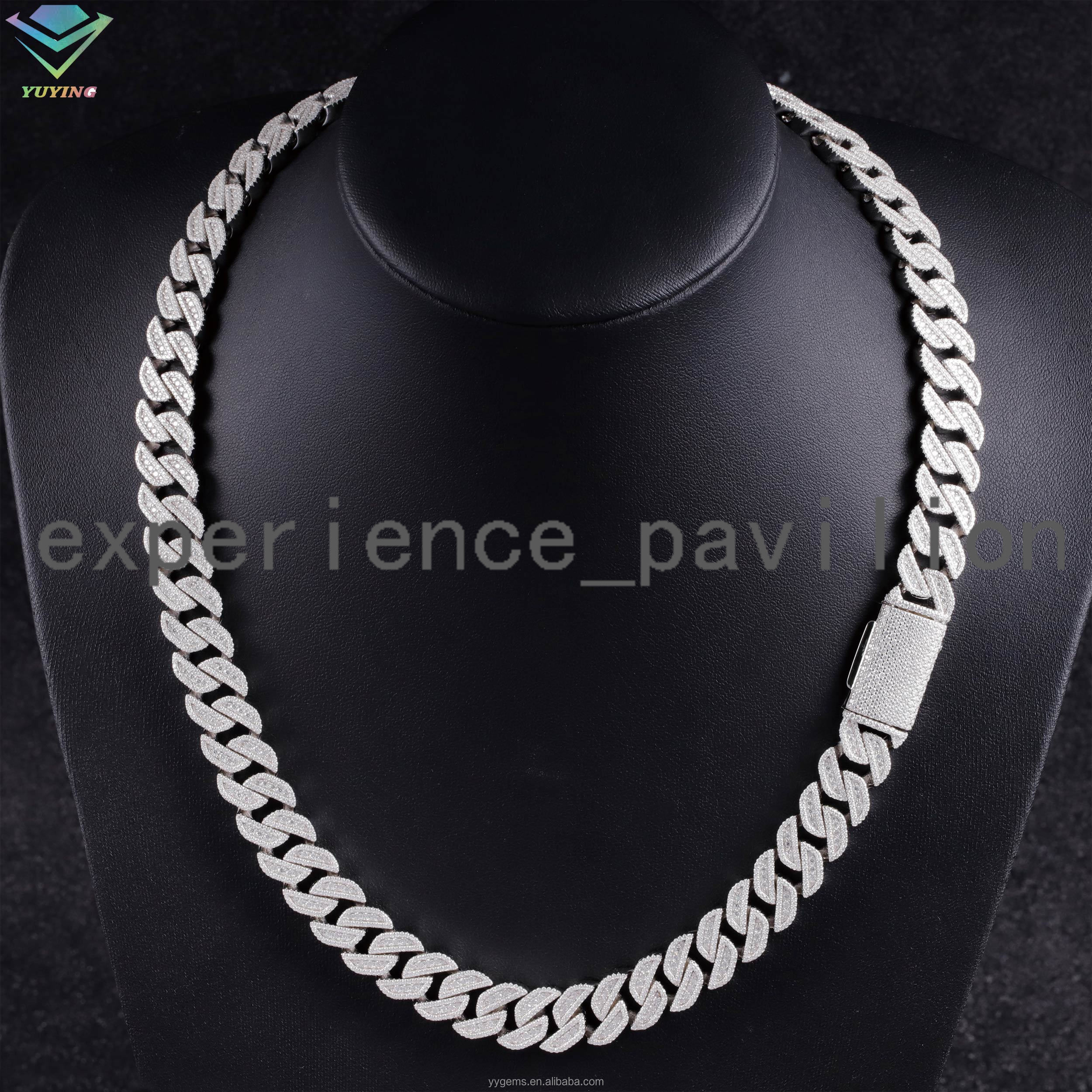 13MM Wide 925 Sterling Silver Moissanite Cuban Chain Rhodium/Gold Plated Rhombus Shape Bracelet Necklace Hip Hop Jewelry
