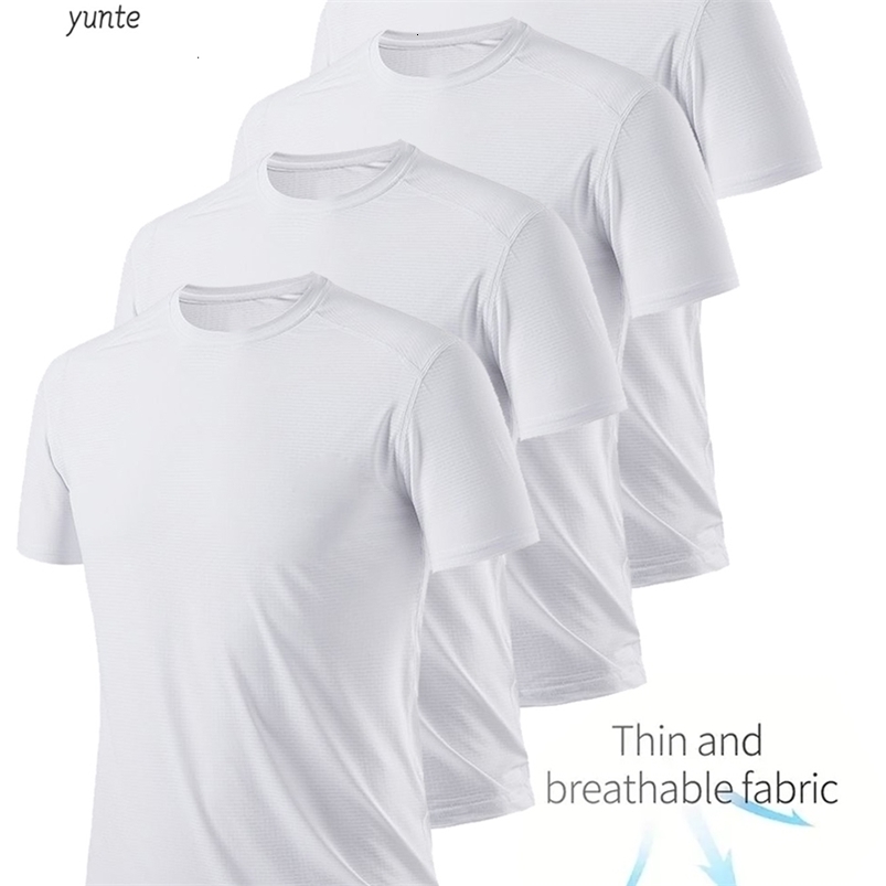 Round Neck T-Shirt 4-Pack White Ultra-Light Mens Quick Drying Breathable Sweat-Absorbent Shirt Suitable for Fitness Gym and Run250819ww1