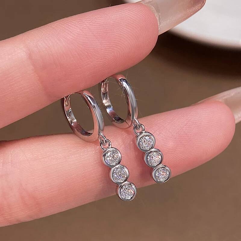 KNB 3.5mm Real Moissanite Diamond Hoop Earrings for Woman 925 Sterling Silver Dating Anniversary Gift Daily Girls Fine Jewelry