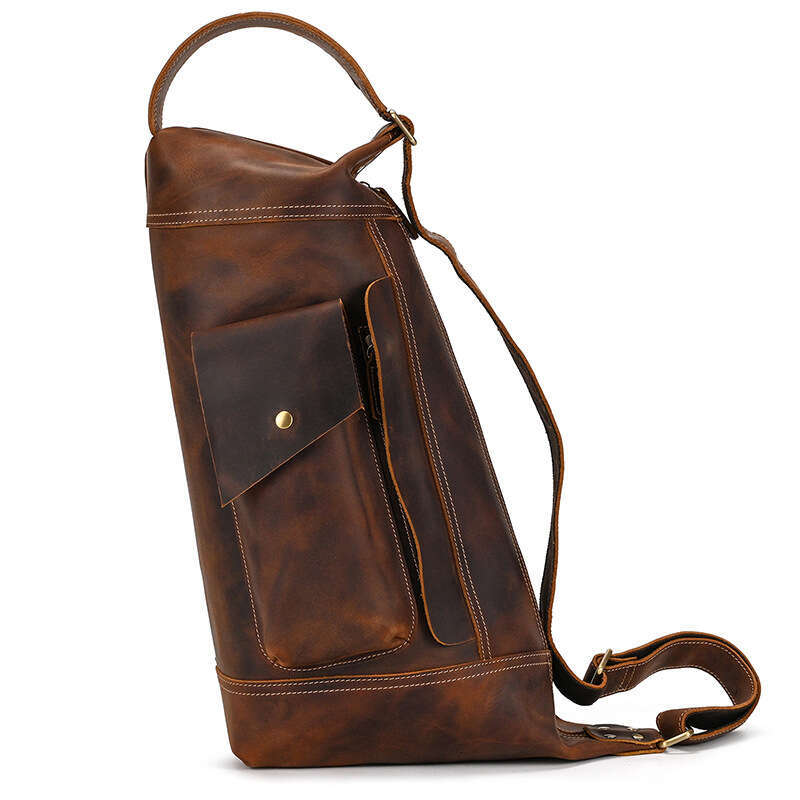 Crazy Horse Large Capacity Chest Men's Genuine Leather Crossbody Cowhide Backpack Travel Bag