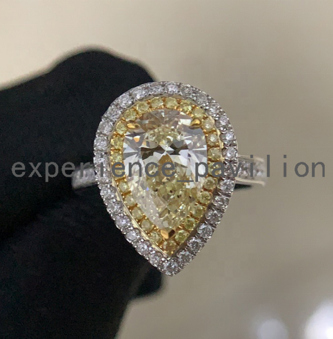High Quality Jewelry 18K Gold Pear Shape Diamond Ring Can Customize Vivid Yellow Moissanite Rings