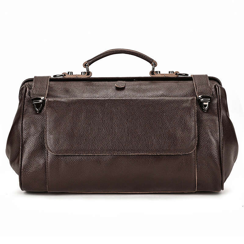 Genuine Leather Travel Unisex Handbag Briefcase Black Cowhide Crossbody Men's Luggage Shoulder Bag