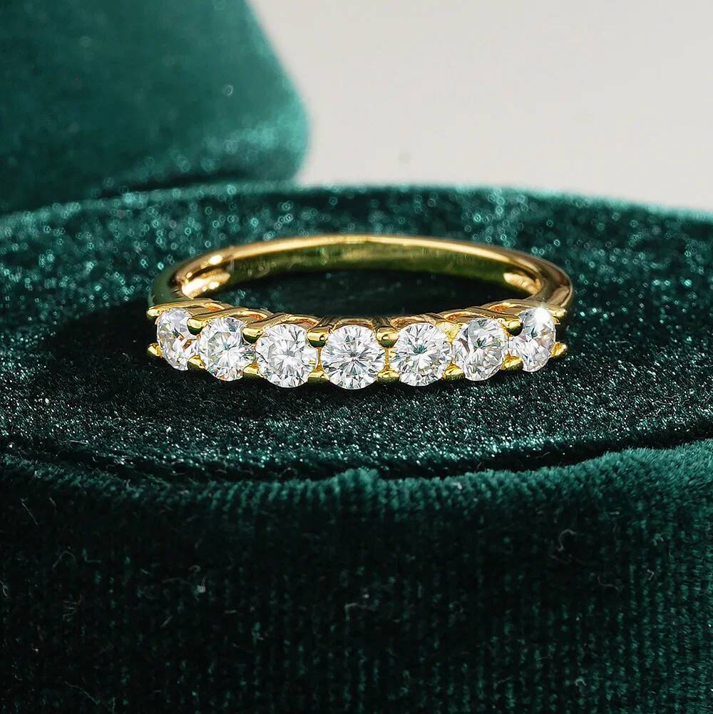 100% Real 18k Gold Ring Seven Star Row Ring Womens Moissanite Diamond Ring