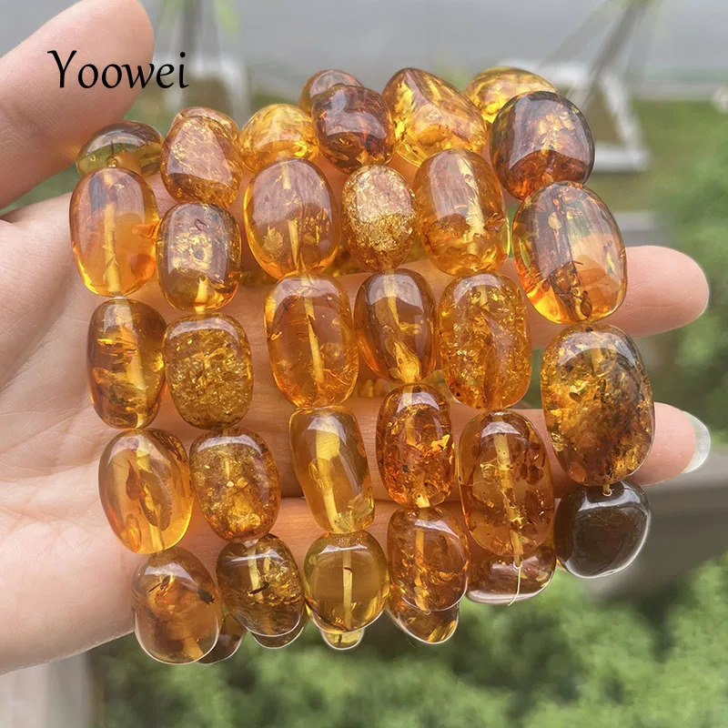 Natural Amber Bracelet for Women Trendy 100% Genuine Irregular Original Piebald Bead Baltic Stone Real Fine Jewelry Supplier250812