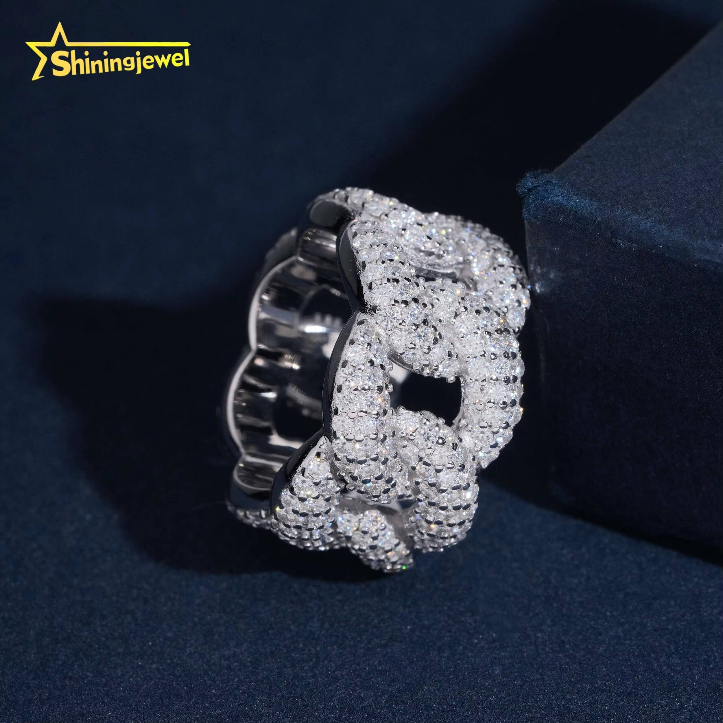 Hip Hop Fashion Rings Moissanite Men Engagement Rings 3 Row 925 Silver Men Jewelry Iced Out Rings Pass Diamond Tester
