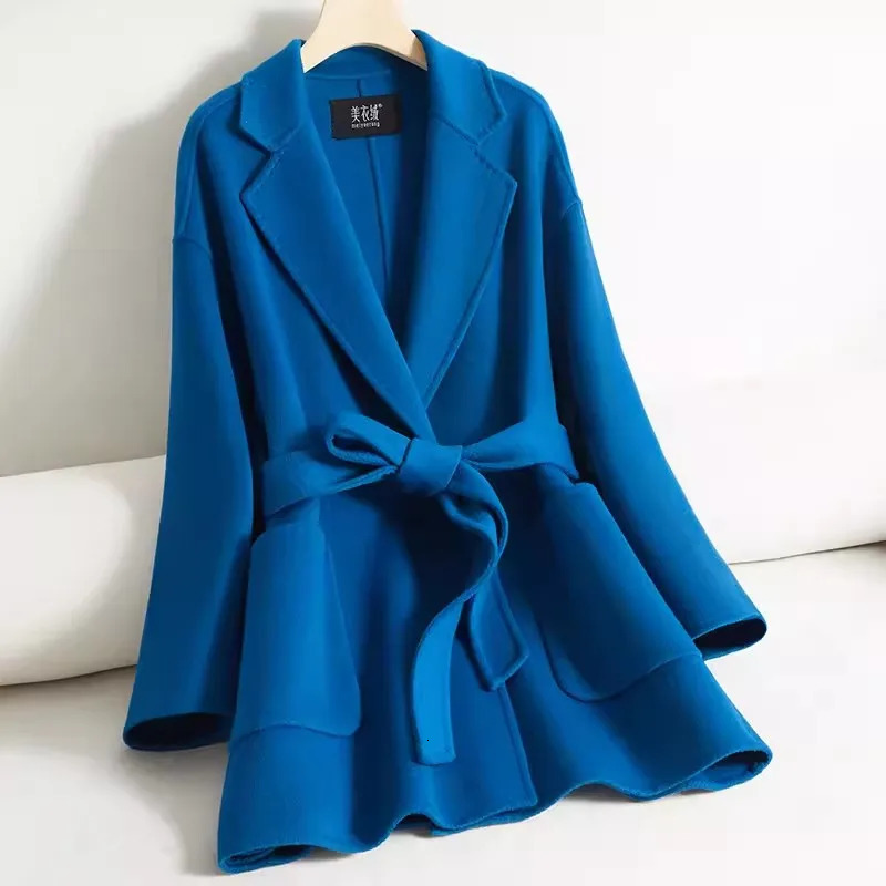 Double sided Cashmere Coat Womens Short Autumn Winter Fashion Slim Temperament Wool Coats Female Solid Casual Overcoat 250820
