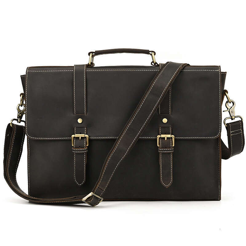 Men's Briefcase Casual Business Genuine Handbag 14inch Crazy Horse Leather Single Shoulder Laptop Bag
