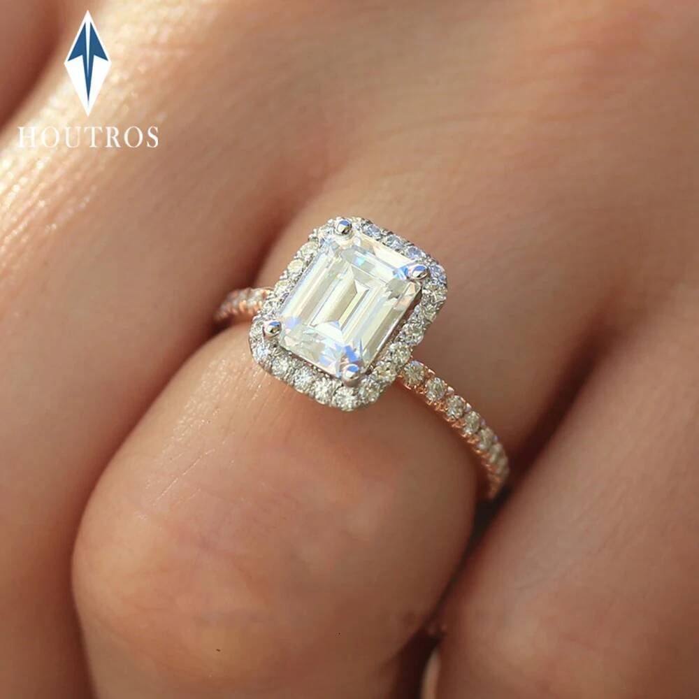 1/2CT Emerald/Radiant Cut Moissanite Engagement Ring for Women 925 Sterling Silver Halo Diamond Rings Wedding Bands Jewelry Gift