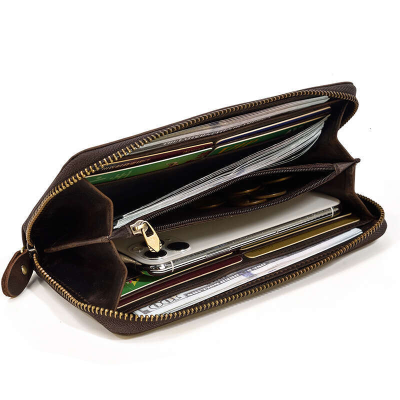 Crazy Horse Men's Long RFID Anti-Magnetic Business Genuine Leather Multi-Card Slot Clutch Wallet