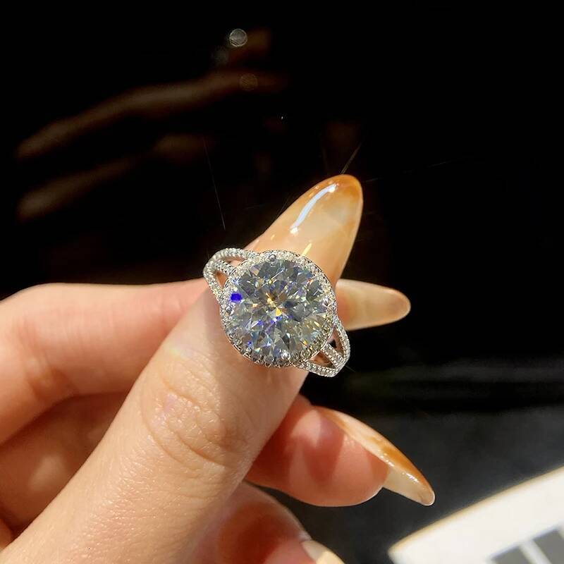 KNB Certified 5CT Moissanite Halo Rings for Women Real 925 Sterling Silver Big Round Diamond Wedding Engagement Luxury Jewelry