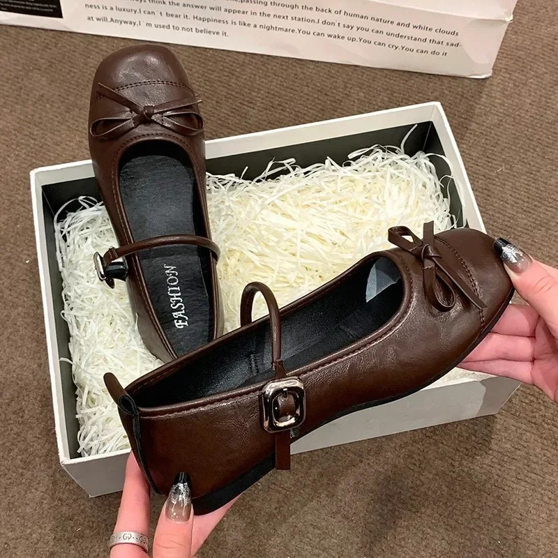 Elegant Women Shoes 2025 Mary Janes Womens Flats Daily Dress Ladies Bow Tie Shallow Buckle Strap Soft Bottom Outdoor Flat Pumps 250820