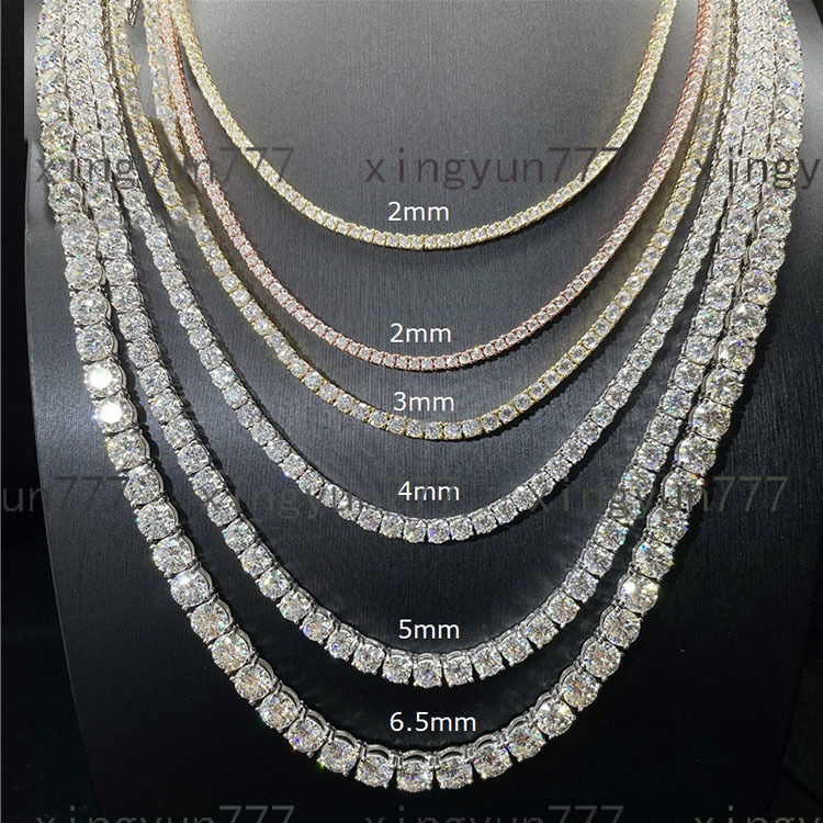 2025High Quality 3mm Hip Hop Moissanite Tennis Chain 925 Sterling Silver Necklace Elegant Jewelry