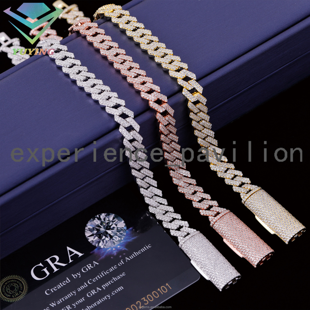 Men Women Fashion 2Rows 8MM Wide Cuban Bracelet VVS Moissanite Diamonds 925 Silver Cuban Links Chain Bracelet Jewelry