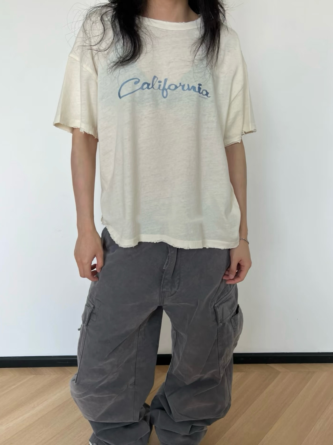 T-shirts masculins ERL 24FW California Signature Impression à manches courtes Jaune Gris Gris à deux tons T-shirt Fit Boxy Fit Unisexe