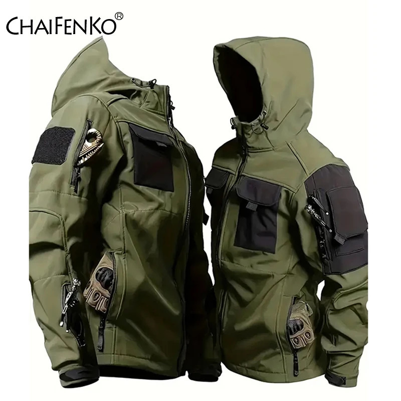 Men Lurker Shark Skin Soft Shell Tactical Jacket Waterproof Fleece Hooded Coat Hunt Clothes Outdoor Solid Pocket Jacket Men250813