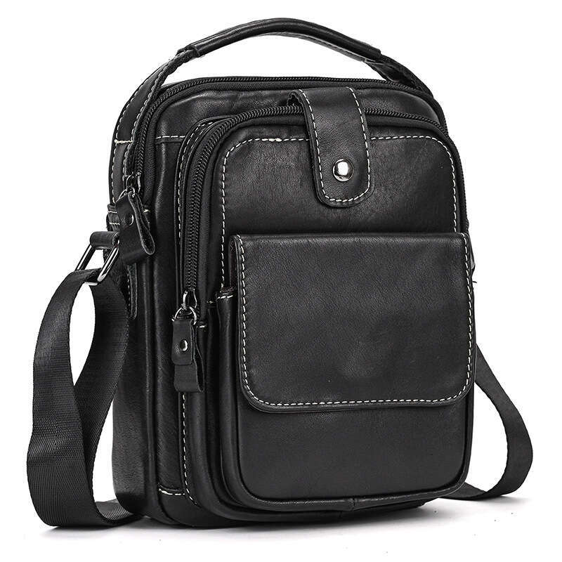 Small Single Shoulder Black Genuine Leather New Men's Cowhide Phone Casual Crossbody Bag