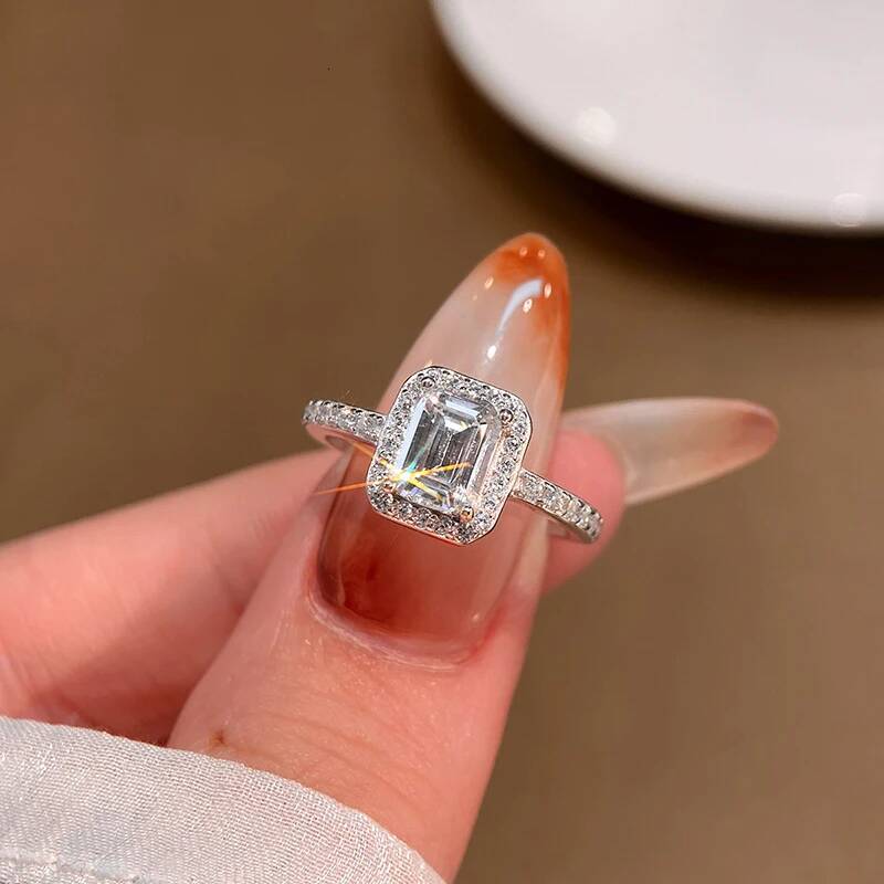 KNB Classic 1CT Square Certified Moissanite Diamond Rings For Women Gift Real 925 Sterling Silver Dating Wedding Luxury Jewelry