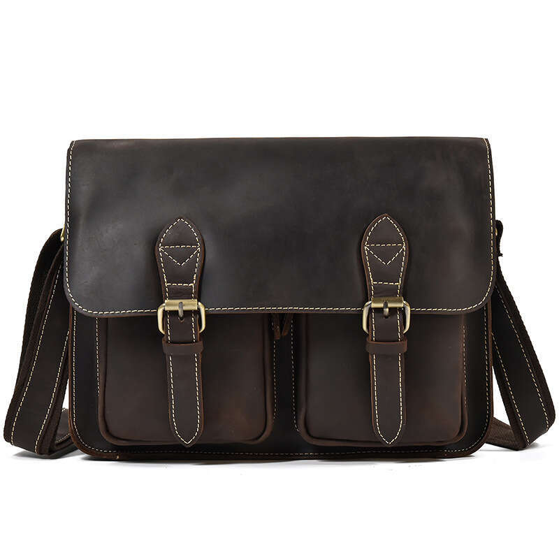 Genuine Crazy Horse Leather Shoulder Bag Top Layer Cowhide Men's Briefcase