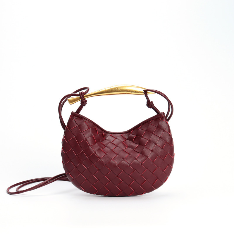 Real Cowhide Leather Shoulder Bag Top Handle Women Handmade Woven Small Totes With Metal Purses And Handbags Fashion Girl Messenger Crossbody Bags