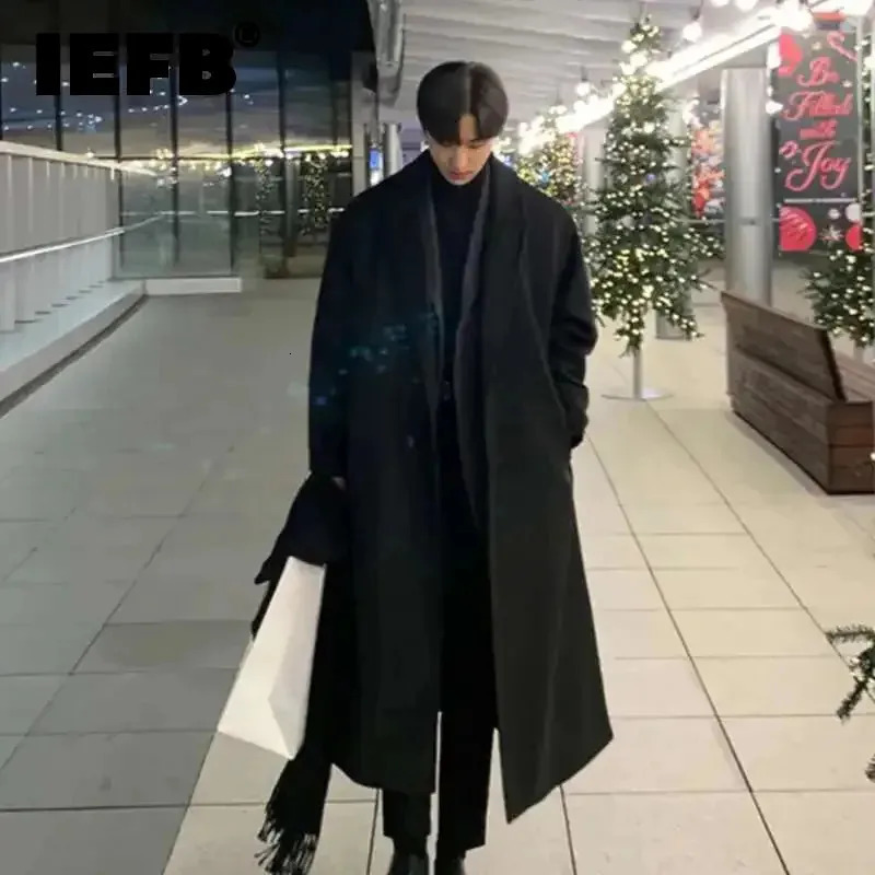 IEFB Korean Style Mens Fashion Woolen Coat Single Breasted Overcoat 2025 Autumn Stylish Trench Casual Loose Fit 9D1655250819
