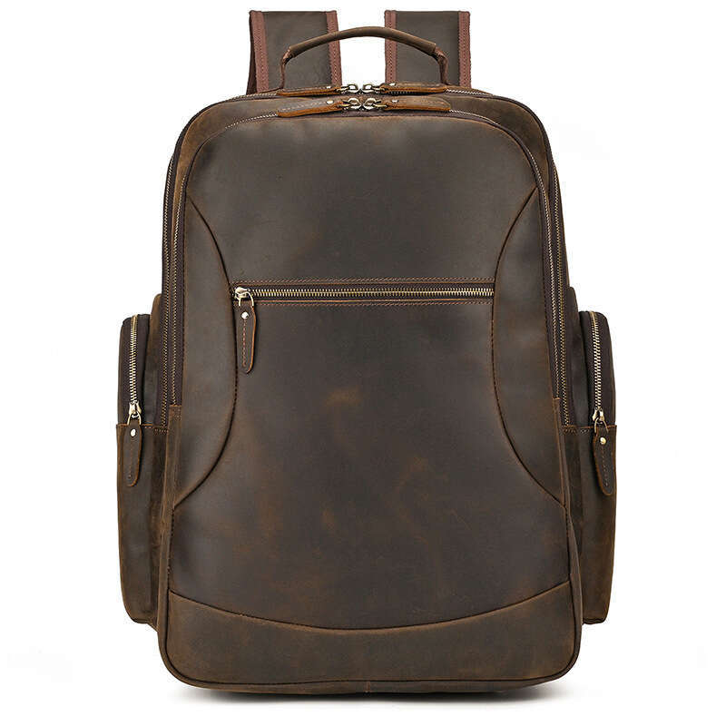 Extra Crazy Horse Men's Genuine Leather Large Capacity Cowhide Double Shoulder Bag Outdoor Travel Hiking Backpack