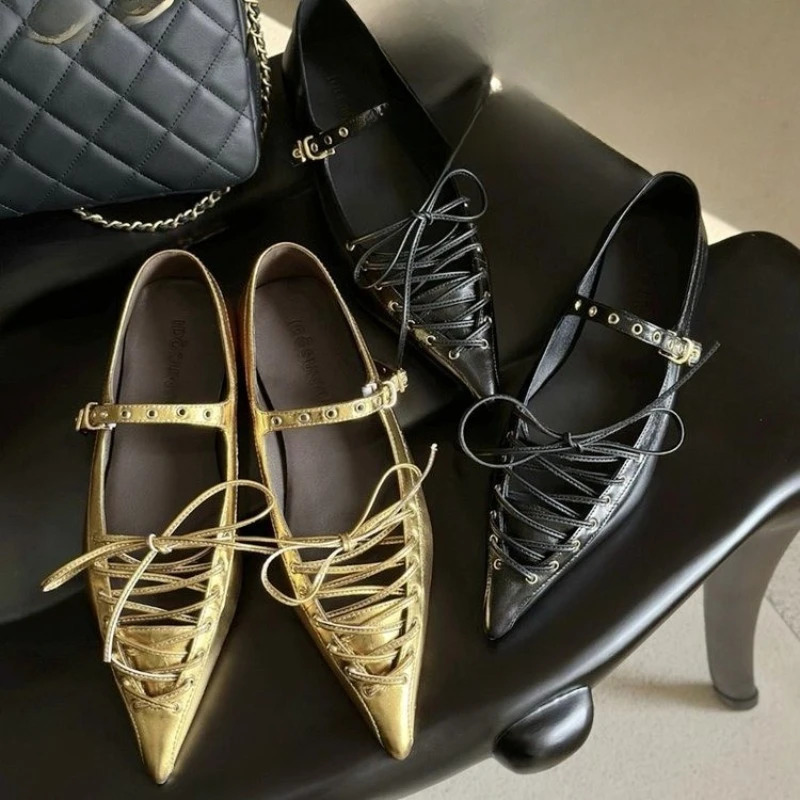 2025 Spring New Brand Women Flat Shoes Fashion Lace Up Ladies Elegant Dress Boat Shoes Flat Heel Casual Single Shoes 250820
