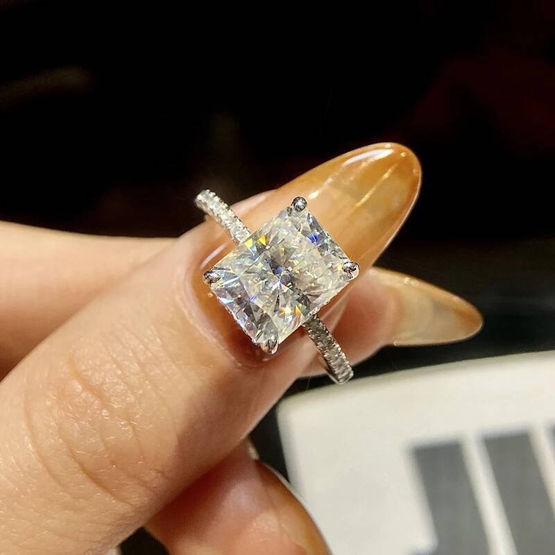 KNB Luxury 4CT Certified Radiant Cut Big Moissanite Diamond Rings for Women 925 Sterling Silver Engagement Wedding Fine Jewelry