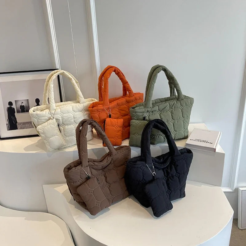 Fashion Quilted Embroidery Thread Handbag Lightweight Puffy Top-Handle Bag Large Capacity Ladies Small Bag with Mini Purse 250814