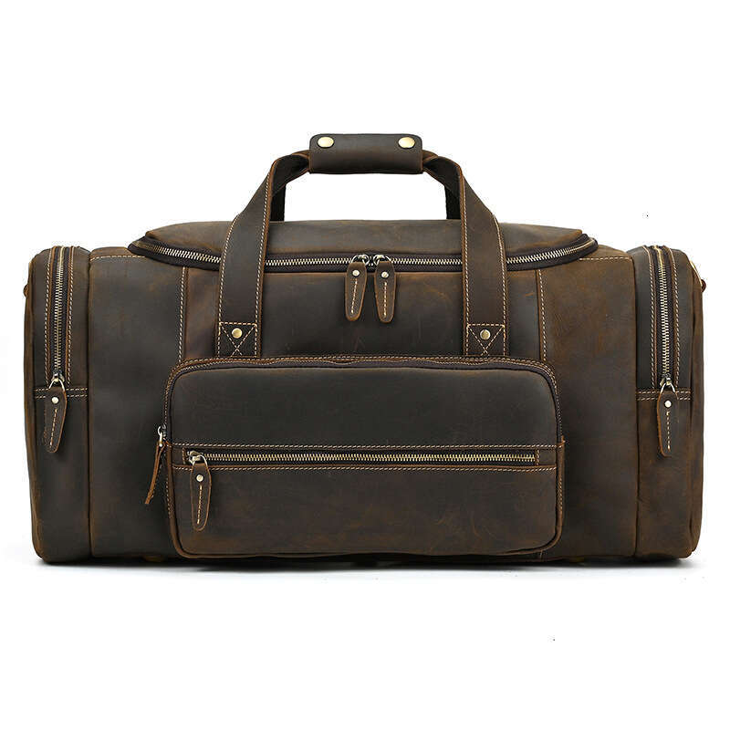 Crazy Horse Men's Short Trip Business Travel Genuine Leather Large Moving Luggage Gym Bag