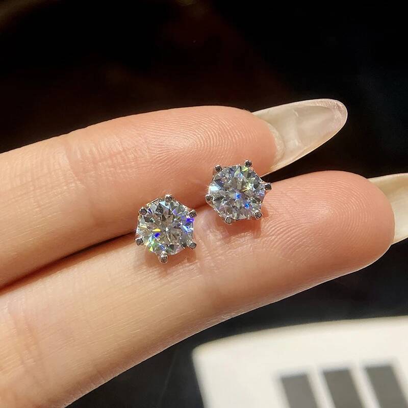 KNB 1CT Six Prong Delicate Lacework Certified Moissanite Diamond Stud Earrings For Women Real 925 Sterling Silver Fine Jewelry