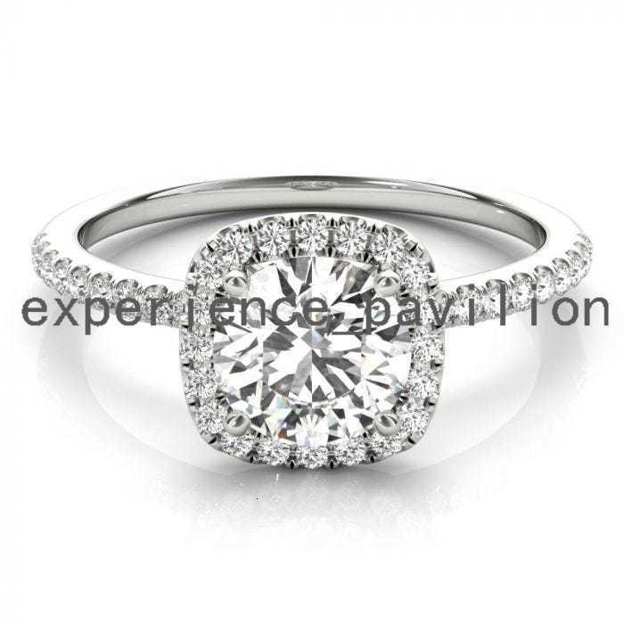 Bague de fiançailles personnalisée solide 14k / 18k or blanc rond rond Moisanite coussin halo diamant anneau