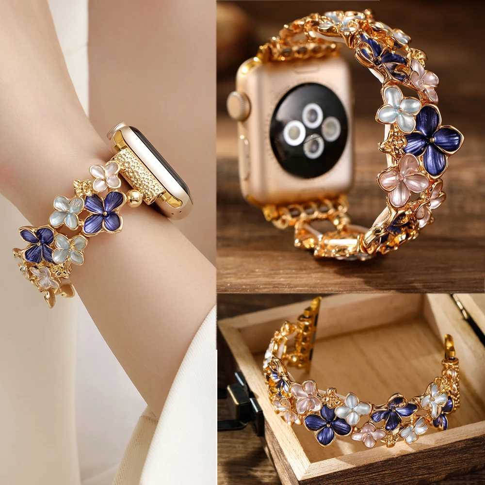 Bracelet élastique en métal de 47 mm pour iwatch 9 8 6 4 1 SE 38 42 45 mm Band de montre de fleur colorée Y250820