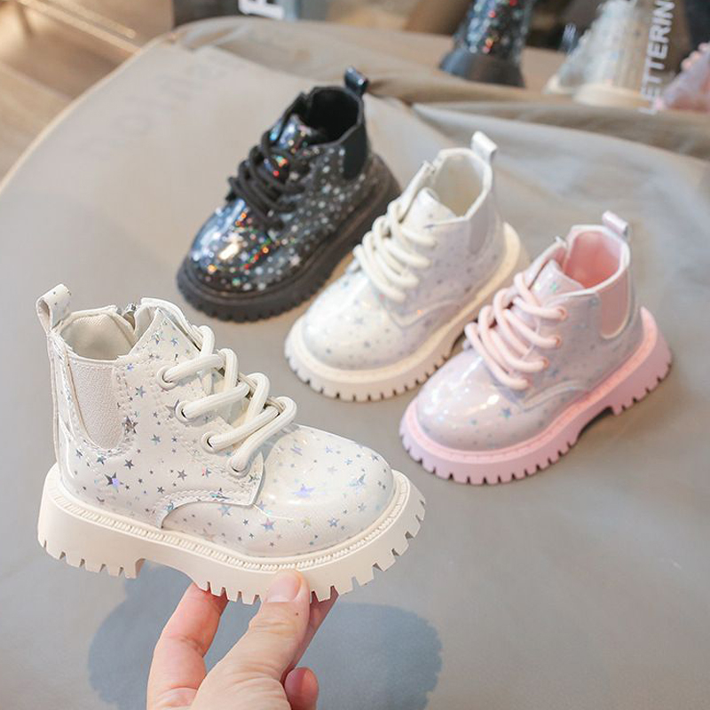 Kids Short Boots Girls Shoes New 2025 Spring Winter Soft Leather Walkfashion Children Boots Fashion Shiny Toddler Kids Ankle Boots Size 21 - 30 W