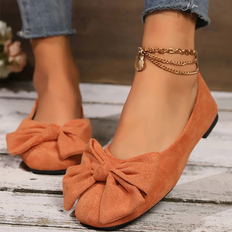 Lightweight Plus Size 36-43 Flats Shoes Women Faux Suede Non Slip Shoes Woman 2025 Solid Color Bowknot Casual Shoes Ladies 250820