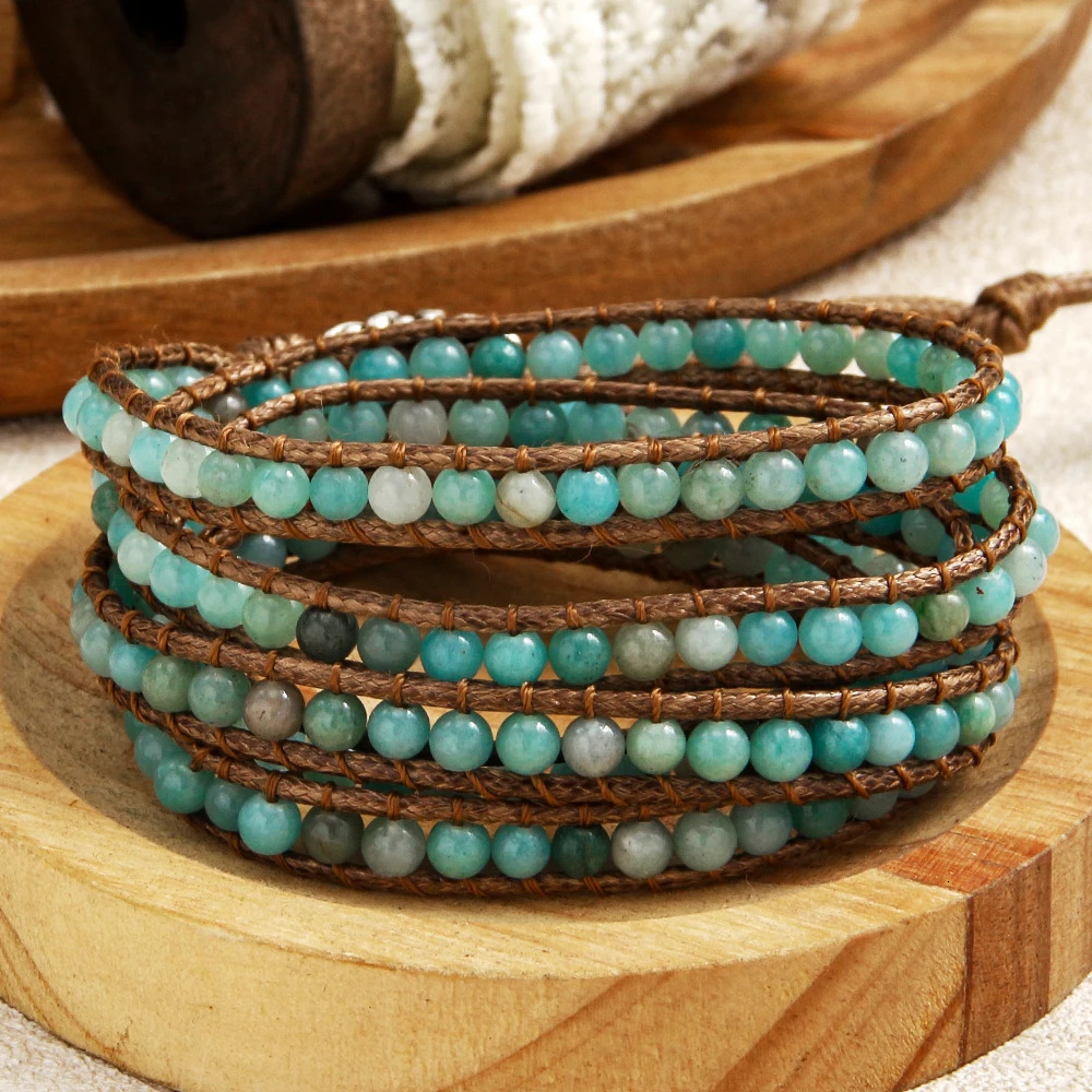 Fashion Femmes Bijoux Bracelet en cuir marron Handmade 5 brins 4 mm Bracelets de pierres naturelles 4 mm Drophippers250812