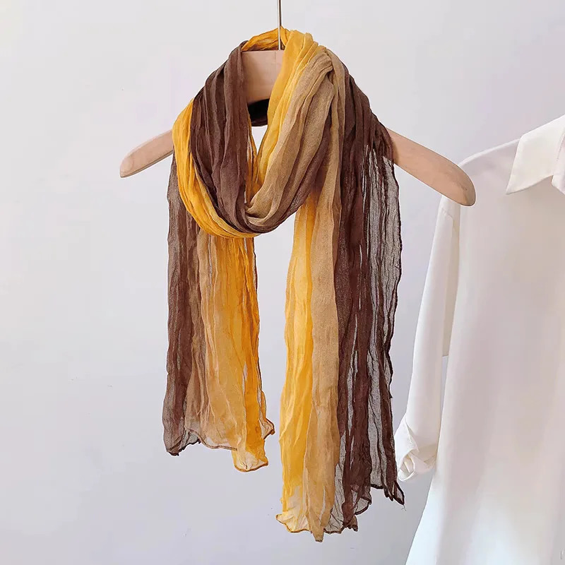 Imitation Cotton Linen Hand Feel Scarf Womens Retro Gradual Change Long Shawl Literary Folds Thin Spring Autumn Warm Neck 250818