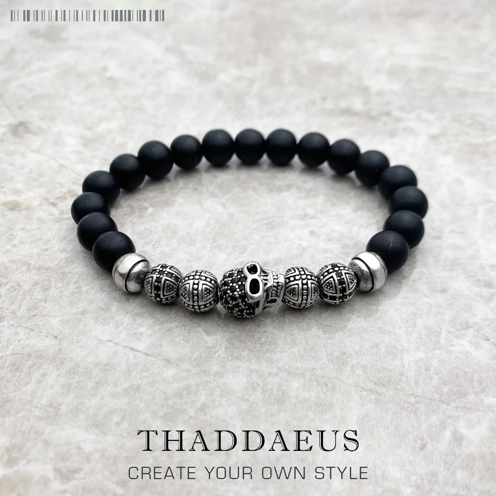 Skull Cross Bead BraceletEurope Style Rebel Fashion Punk Jewelry For Men And Women 925 Sterling Silver Obsidian Gift 250815