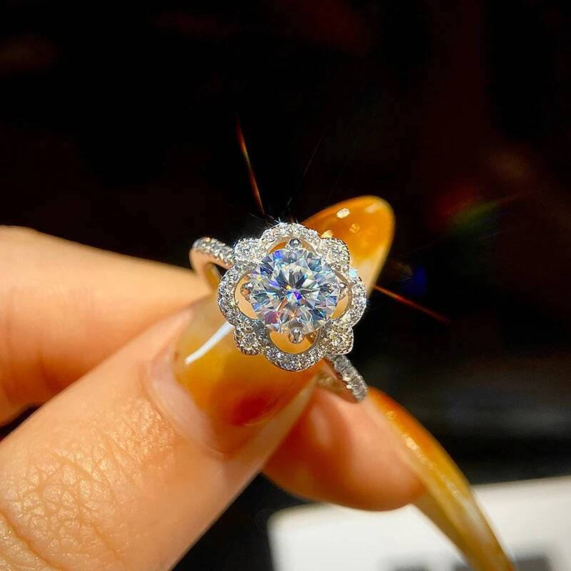 KNB 1ct Round Moissanite Diamond Hollow Personalized Square Ring for Women Wedding Real 925 Sterling Silver luxury Fine Jewelry
