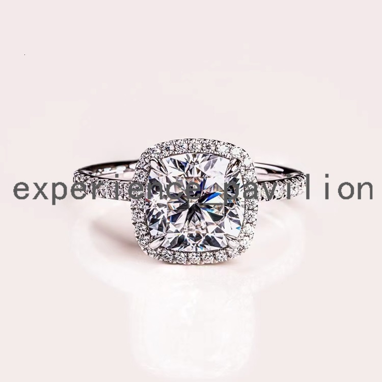 GRA Certificate 14K White Gold Wedding Ring 2 cts Cushion Moissanite Diamond With Halo Rings Jewelry