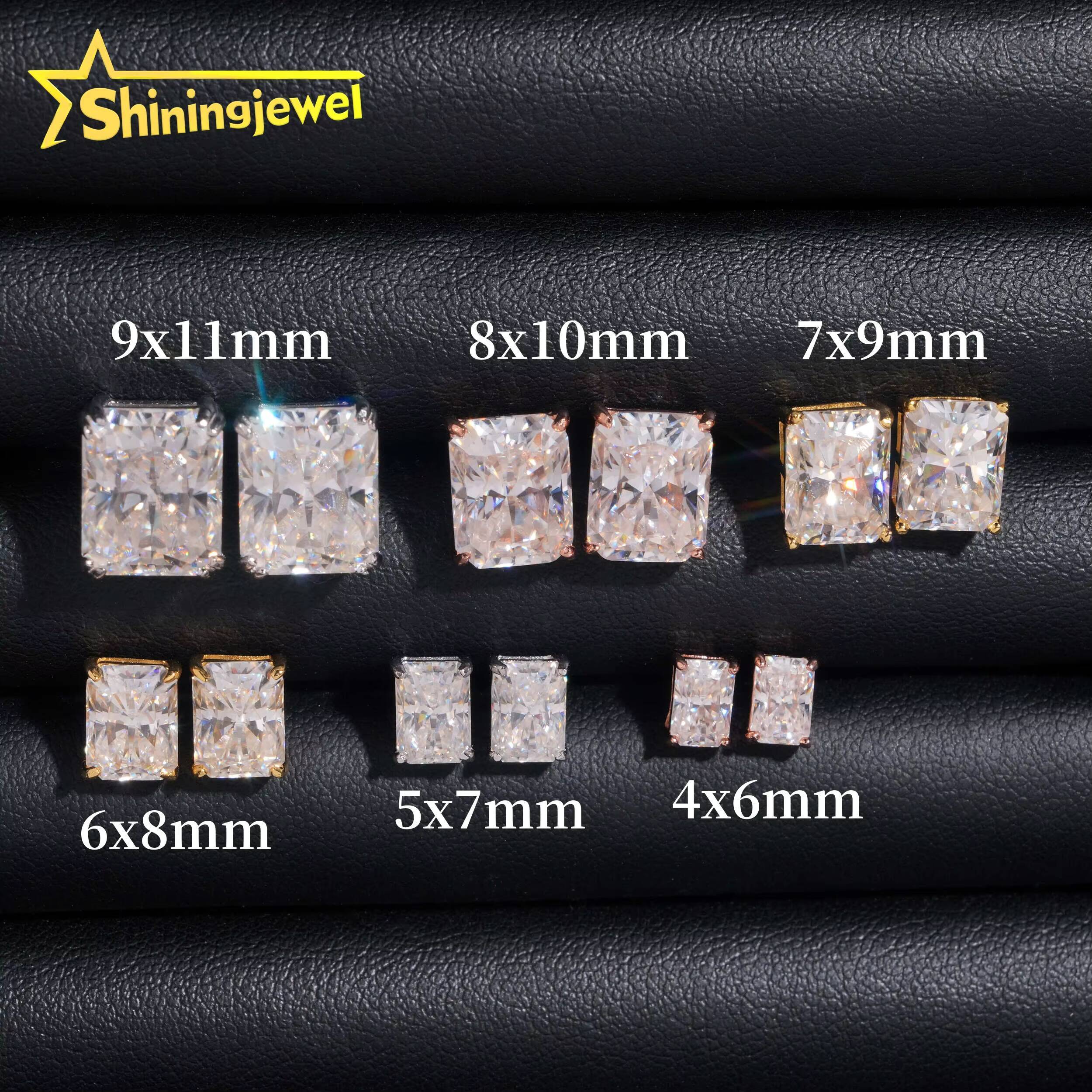Factory Price D VVS Radiant Cut Moissanite Stud Earrings Hip Hop Custom Men Women Moissanite Earrings 925 Sterling Silver