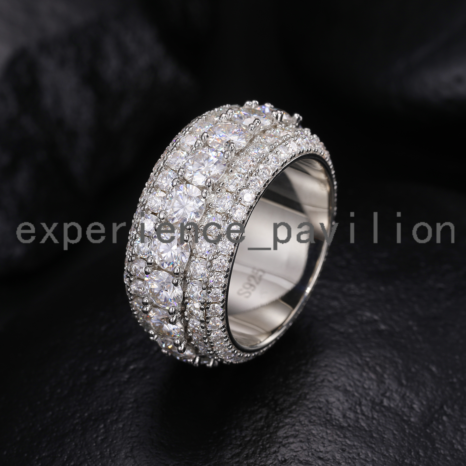 Luxury 5-Row Moissanite Ring for Men 925 Sterling Silver Shiny White Gold Finish Fashion Jewelry Passes Diamond Tester for