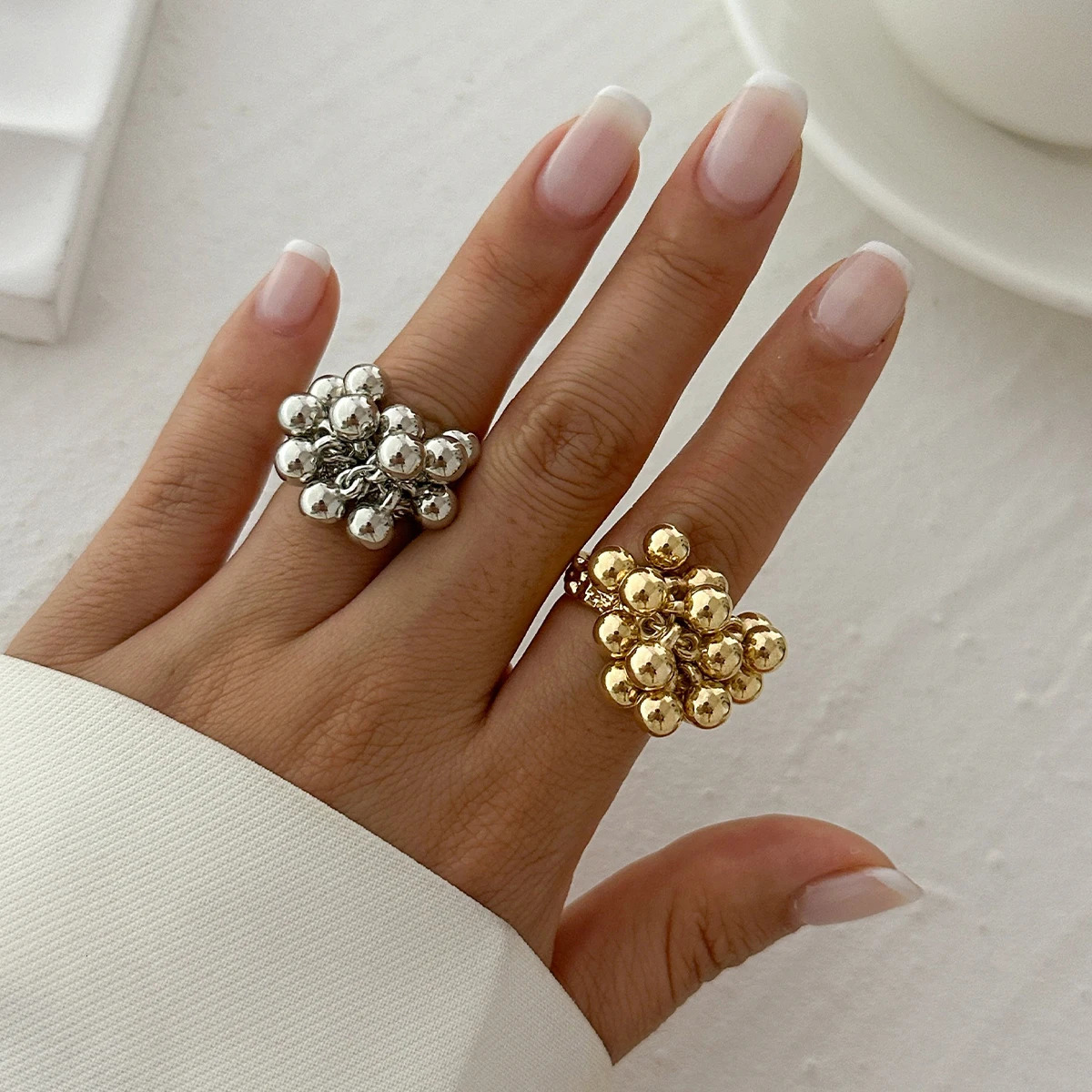 IngeSight.Z Creative CCB Small Ball Ring for Women Men Trending Irregular Metal Open Finger Ring Couple Punk Jewelry 250815