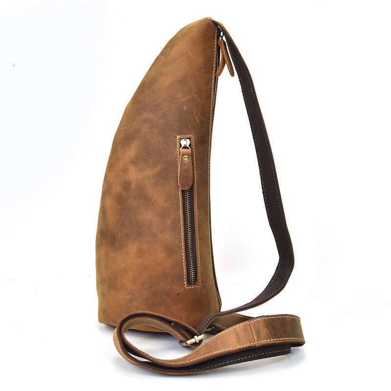 Men's Genuine Crazy Horse Leather Horn-Shaped Chest Cowhide Personalized Single Shoulder Crossbody Bag