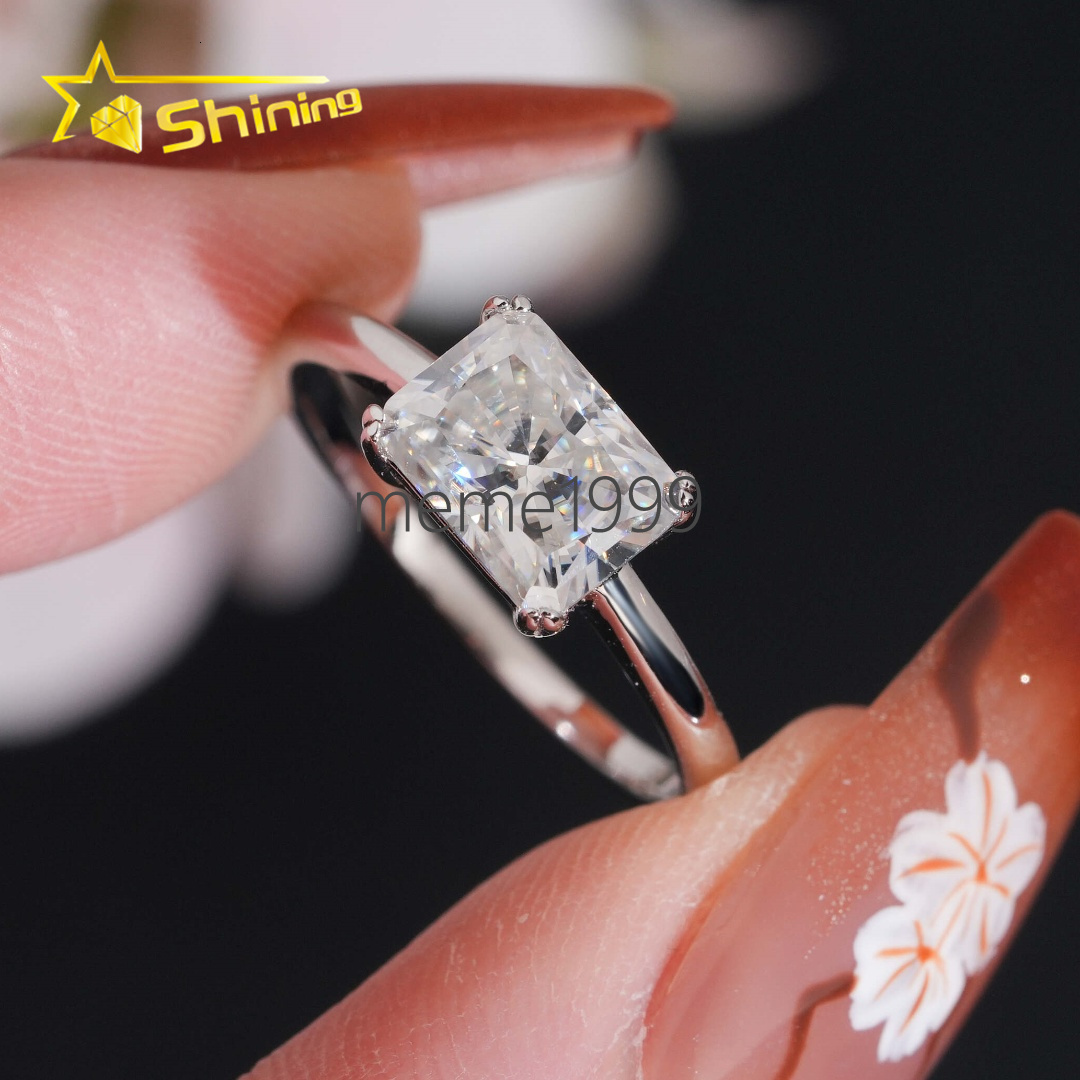 Pass Diamond Tester Luxury Design Radiant Cut S925 Sterling Silver with VVS Women Engagement Wedding Moissanite Diamond Ring