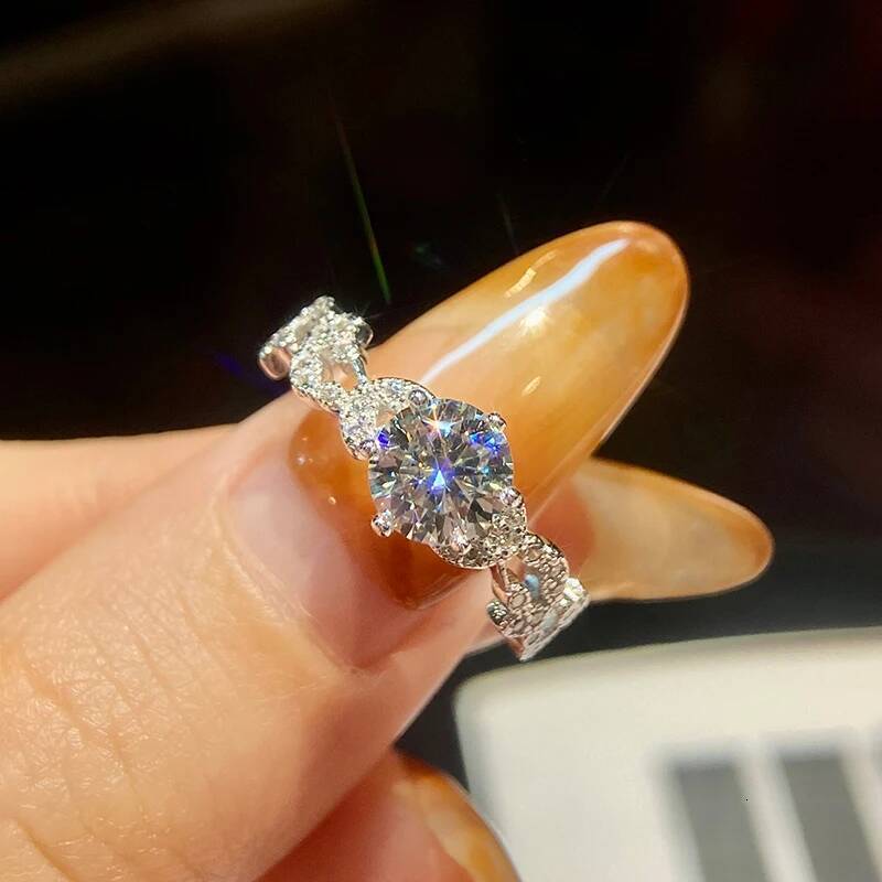 KNB 1 Carat Certified Moissanite Diamond foliage Rings for Woman 925 Sterling Silver Luxury Party Wedding Exquisite Jewelry