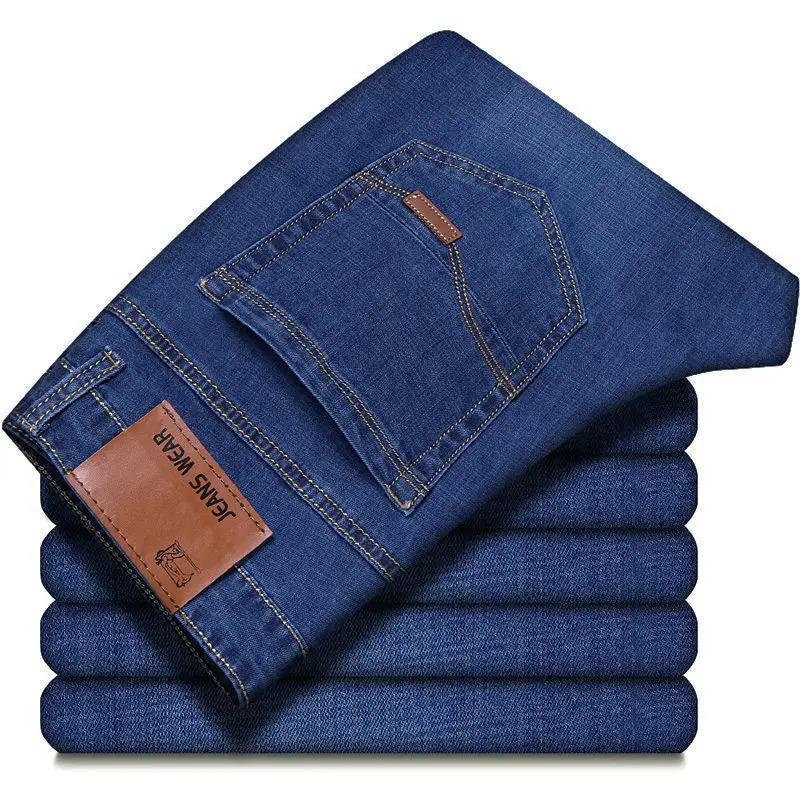 2025 Men Mens Fashion Business Jeans Classic Style Casual Stretch Slim Jean Pants Male Denim Trousers Black Blue Mens250813