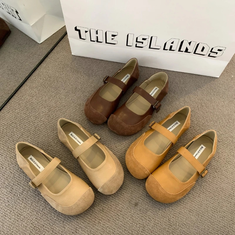 Fashion Retro Women Shoes Spring New Round Flat Shoes Comfor Anti Slip Mary Jane Shoes Soft Sole Versatile Womens Casual Shoe 250820